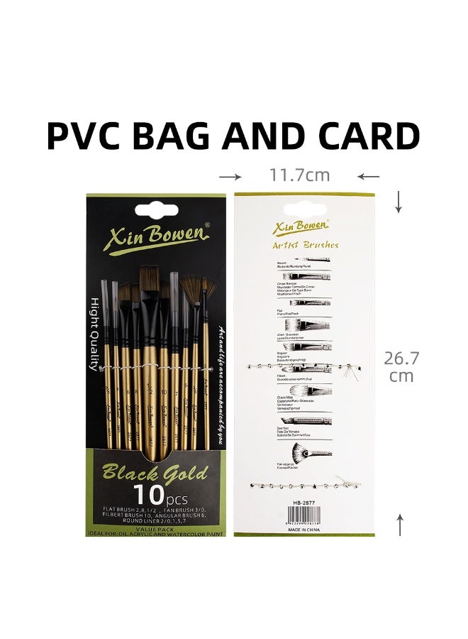 Xinbowen 10 Pcs Paint Brush Set, Selected Nylon Bristles Art Brushes, Round Pointed Tip Mixed Head Painting Brushes for Acrylic Oil Watercolor, School Art Class, DIY Crafts, Artists Beginners and Students - Image 2