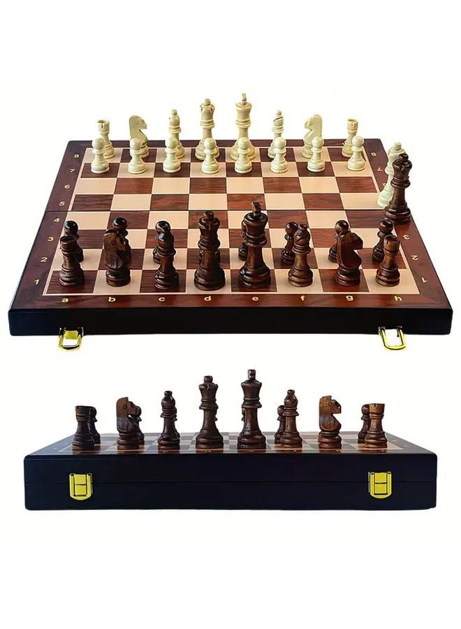 مجموعة شطرنج فاخرة من الخشب الصلب مع ملكتين إضافيتين - لوح قابل للطي 15x35 بوصة - هدية مثالية - Image 4