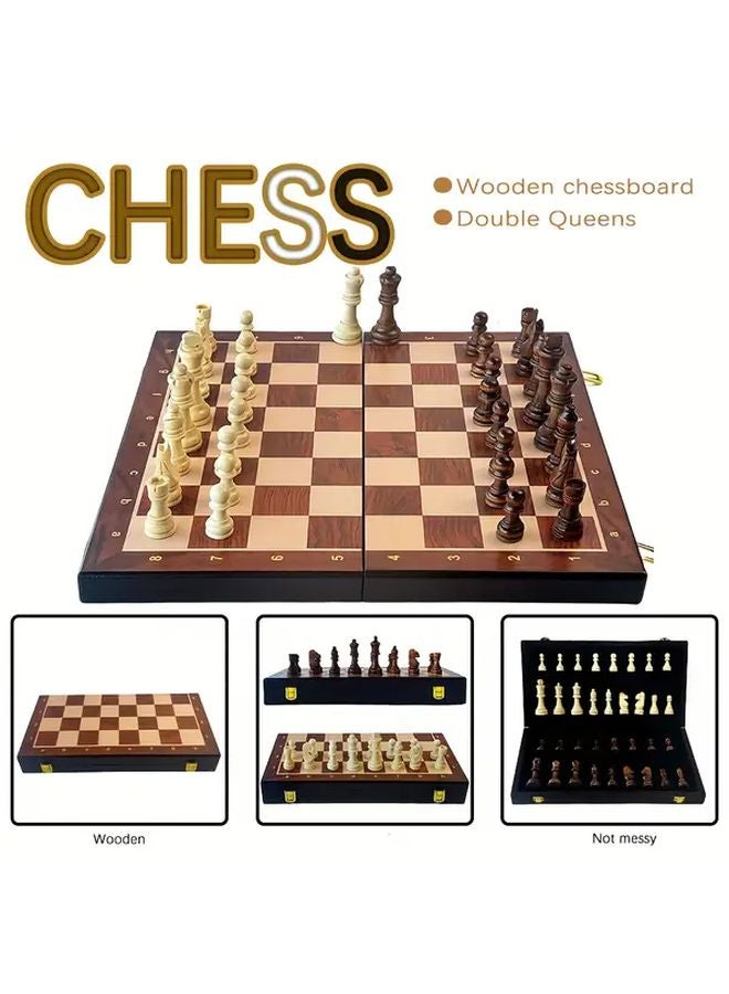 مجموعة شطرنج فاخرة من الخشب الصلب مع ملكتين إضافيتين - لوح قابل للطي 15x35 بوصة - هدية مثالية - Image 5