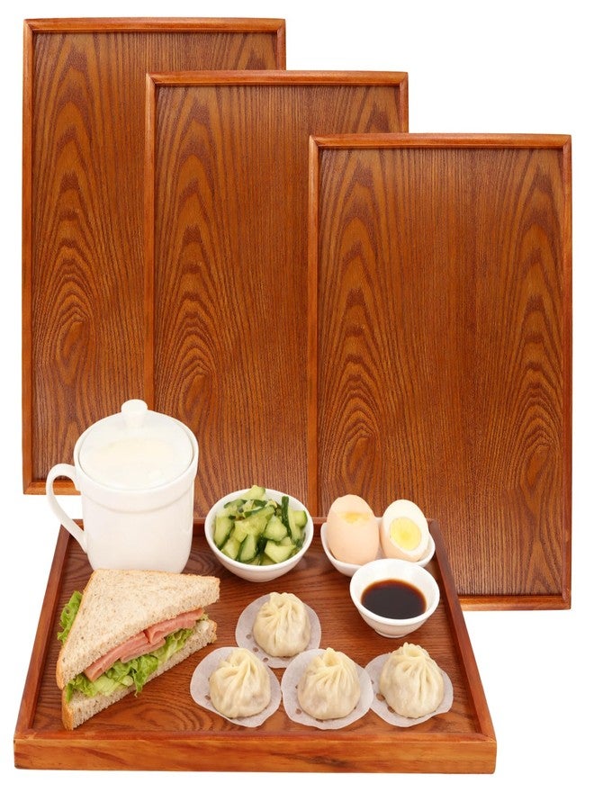 SINJEUN 4 PCS Solid Acacia Wood Serving Trays, 15.7" x 11.8" Rectangular Wooden Platters, Large Wood Platter for Food Vegetable Fruit Charcuterie Appetizer Dessert Cookie Coffee, Brown - Image 1