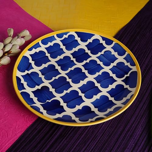 Caffeine Ceramic Handmade Stoneware Blue umrao Quarter Plate 7” (Set of 1 Microwave & Dishwasher Safe) - Image 2