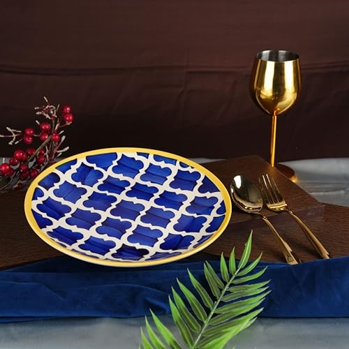 Caffeine Ceramic Handmade Stoneware Blue umrao Quarter Plate 7” (Set of 1 Microwave & Dishwasher Safe) - Image 1