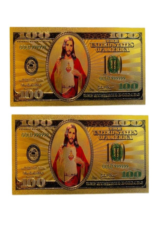 blinkee Two Pack Jesus Christ Image in One Hundred Dollars 24k Gold Plated Bill Collectible Banknotes for Decoration - Image 1