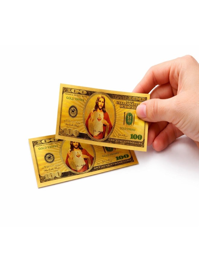 blinkee Two Pack Jesus Christ Image in One Hundred Dollars 24k Gold Plated Bill Collectible Banknotes for Decoration - Image 4