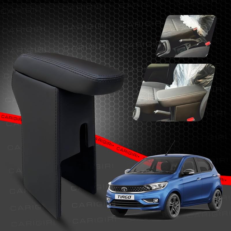 Carigiri Premium Finish Car Armrest with Storage Box And High Density Moulded Foam For Tata Tiago/Tiago Facelift/Tiago 2025 (Black With Black Double Stitching,Nappa Leatherette) - Image 2