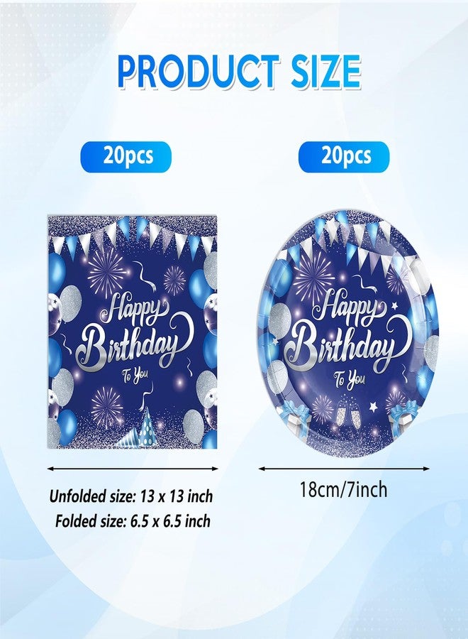 DURYGEN Blue Birthday Decorations for Men Boys Birthday Party Tableware Set Birthday Paper Plates Napkins Navy Blue and Silver Happy Bthday Party Decorations for 13th 16th 18th 21st 30th 40th 50th 60th Him - Image 2
