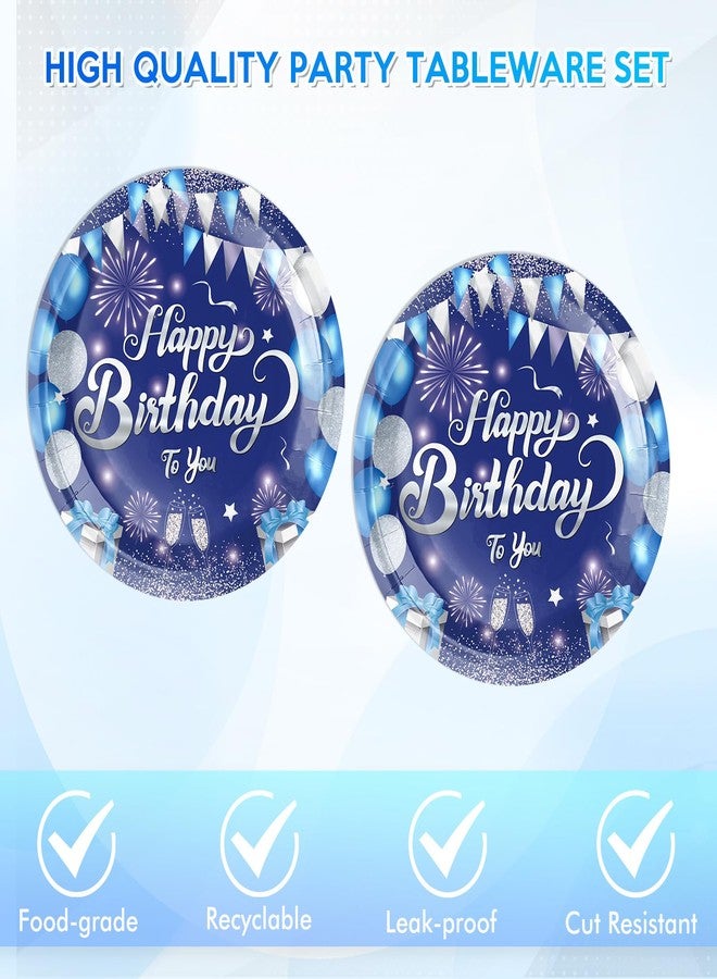DURYGEN Blue Birthday Decorations for Men Boys Birthday Party Tableware Set Birthday Paper Plates Napkins Navy Blue and Silver Happy Bthday Party Decorations for 13th 16th 18th 21st 30th 40th 50th 60th Him - Image 3