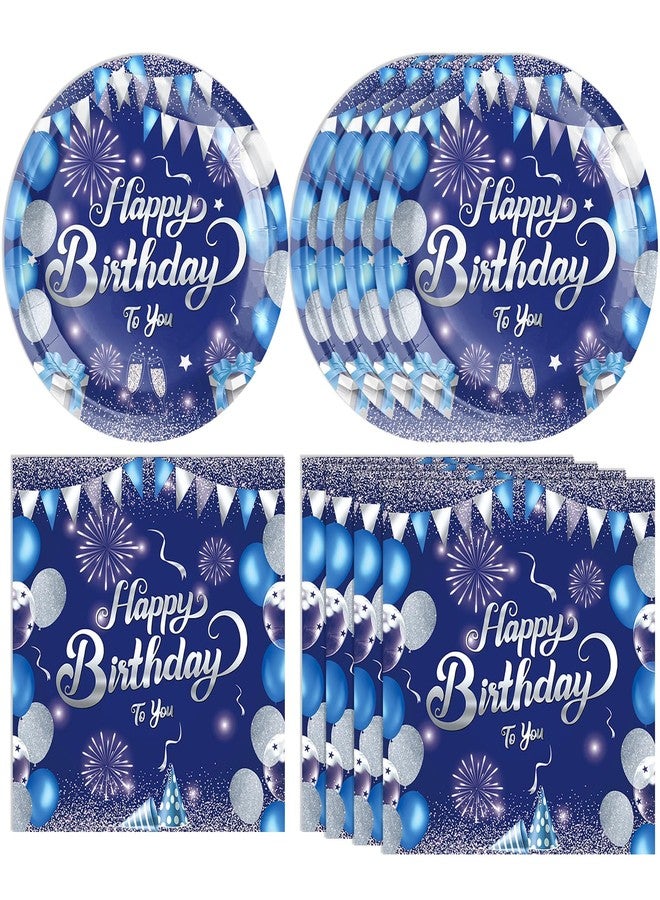DURYGEN Blue Birthday Decorations for Men Boys Birthday Party Tableware Set Birthday Paper Plates Napkins Navy Blue and Silver Happy Bthday Party Decorations for 13th 16th 18th 21st 30th 40th 50th 60th Him - Image 1