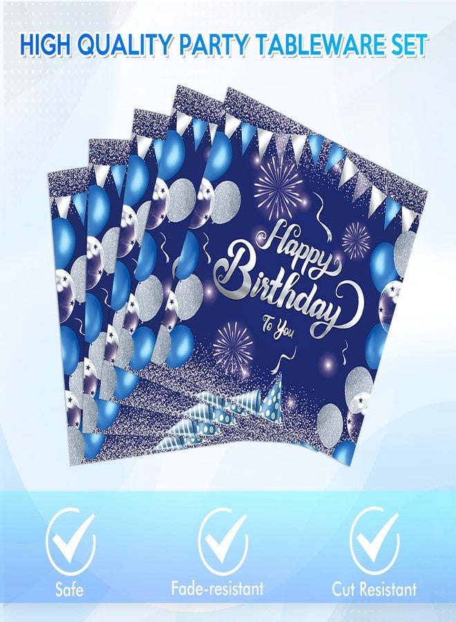 DURYGEN Blue Birthday Decorations for Men Boys Birthday Party Tableware Set Birthday Paper Plates Napkins Navy Blue and Silver Happy Bthday Party Decorations for 13th 16th 18th 21st 30th 40th 50th 60th Him - Image 4