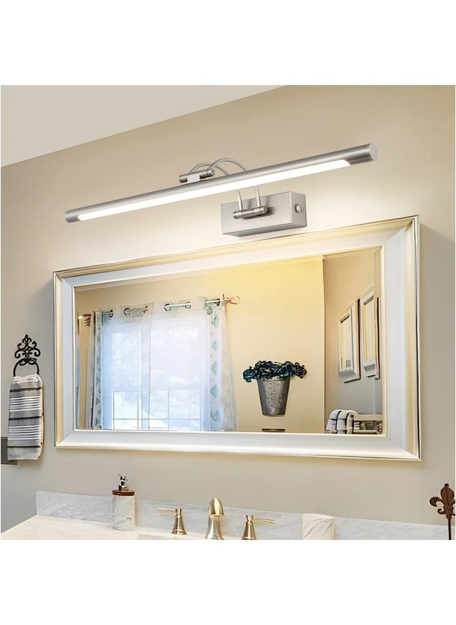 HUA QIANG WANG LED Mirror Front Light Brushed Nickel Bathroom Vanity Light Fixture with Switch,15W 60CM Cabinet Picture Wall Light, 3-Color Indoor Lighting Wall Sconce Bedside Lamp 