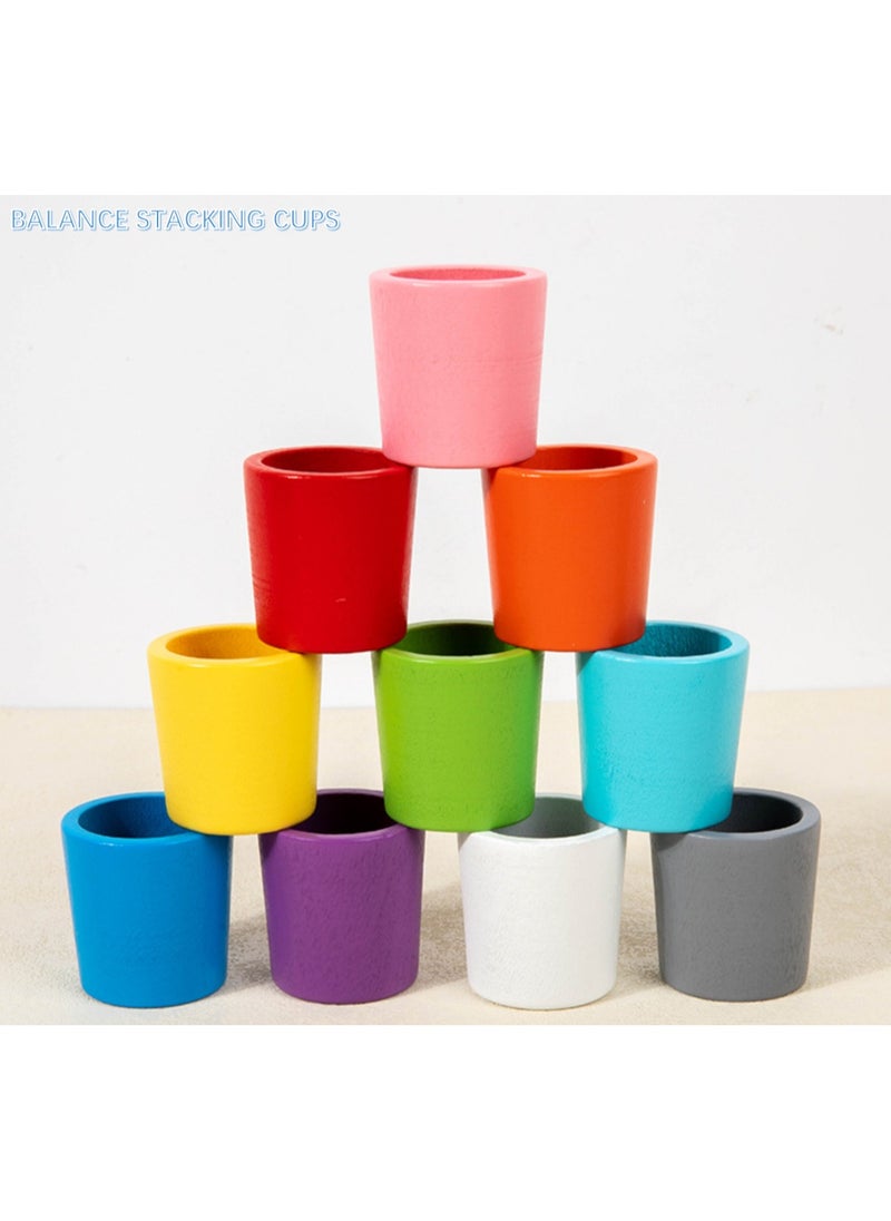 LCAREMOM - 10 Balls Colour Sorting Toys for Toddlers, Balls in Cups Montessori Wooden Toy, Early Education Colour Sorting Game, Develop Kids' Hands - On Skills and Mental Abilities, Wood Sensory Puzzle Toys Matching Game with Sorting Bowls for Kids Counting - Image 1