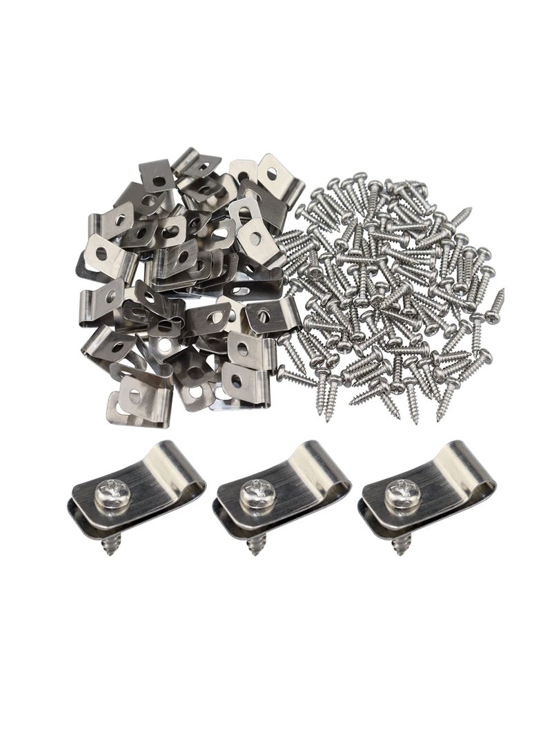 SYOSI Wire Fence Clips 200 Pcs Stainless Steel Fence Wire Clamps with Screws Metal Cord Clamp for Mount 12-16 Gauge Welded Wire to Wood Metal Fencing Tube Wire Cord Installation - Image 1