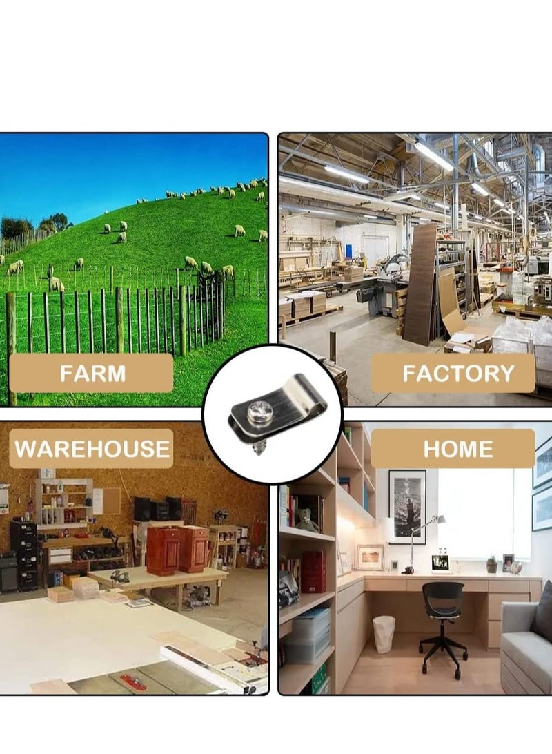 SYOSI Wire Fence Clips 200 Pcs Stainless Steel Fence Wire Clamps with Screws Metal Cord Clamp for Mount 12-16 Gauge Welded Wire to Wood Metal Fencing Tube Wire Cord Installation - Image 5