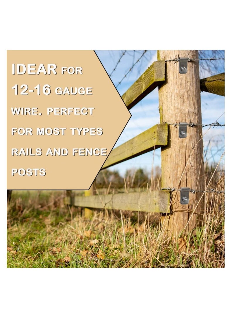 SYOSI Wire Fence Clips 200 Pcs Stainless Steel Fence Wire Clamps with Screws Metal Cord Clamp for Mount 12-16 Gauge Welded Wire to Wood Metal Fencing Tube Wire Cord Installation - Image 3