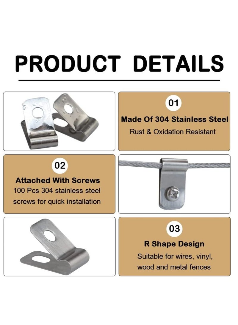 SYOSI Wire Fence Clips 200 Pcs Stainless Steel Fence Wire Clamps with Screws Metal Cord Clamp for Mount 12-16 Gauge Welded Wire to Wood Metal Fencing Tube Wire Cord Installation - Image 2