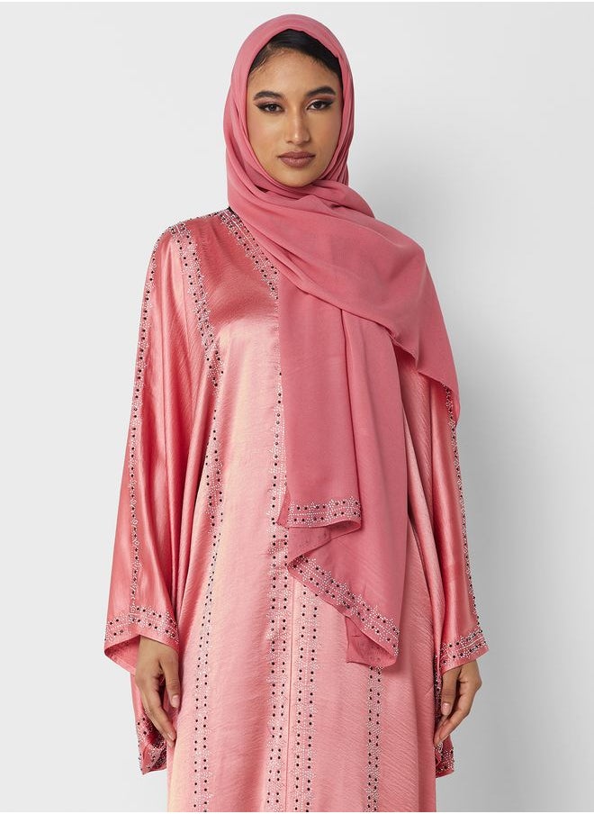 Khizana - Bell Sleeved Abaya With Shimmer Detail - Image 1