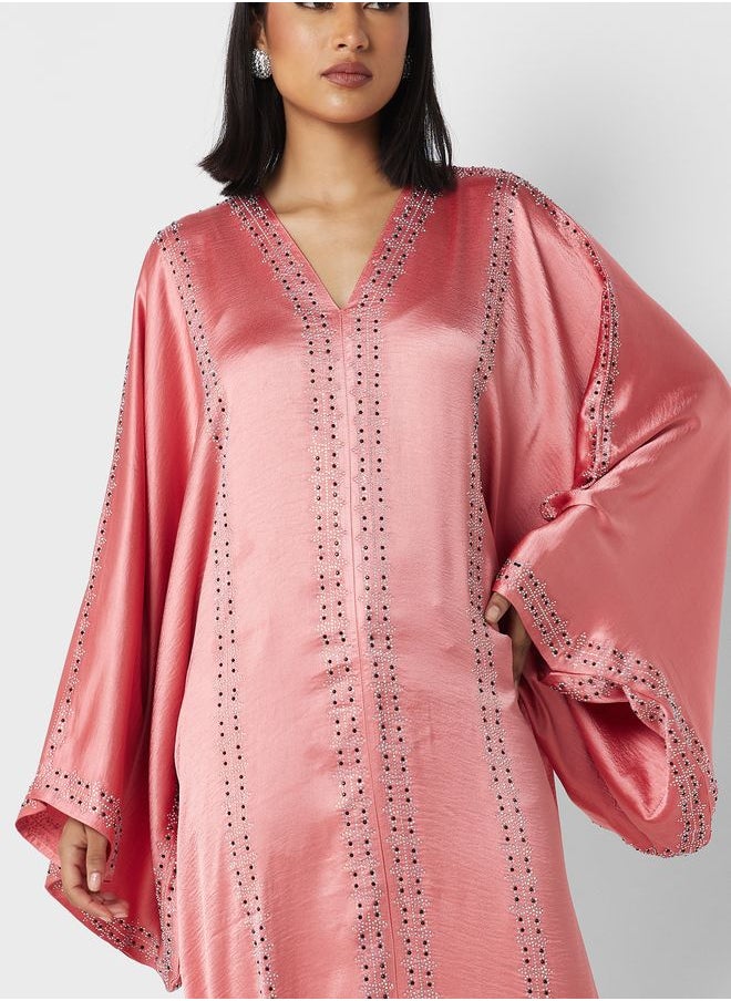 Khizana - Bell Sleeved Abaya With Shimmer Detail - Image 1