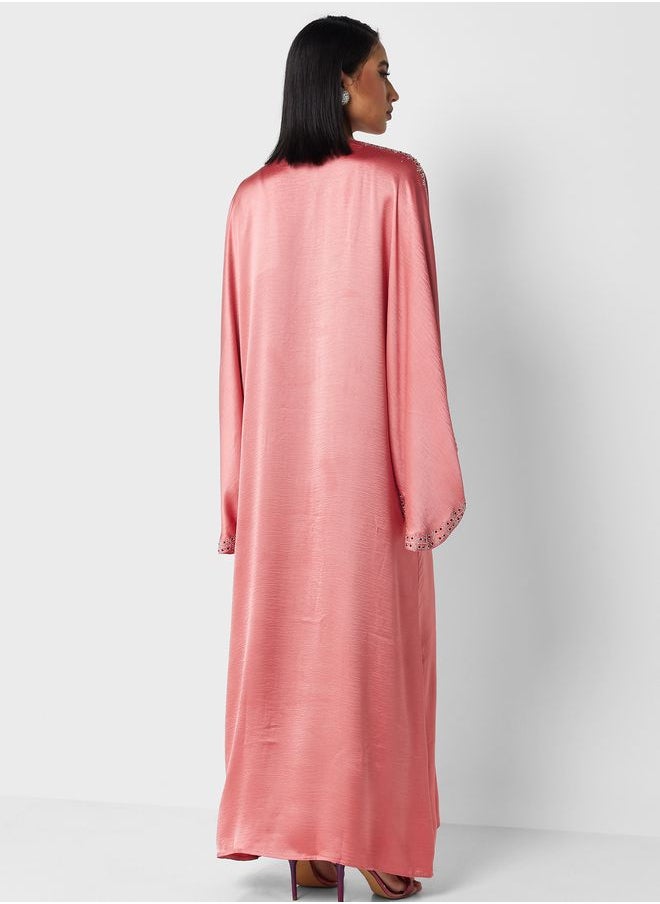 Khizana - Bell Sleeved Abaya With Shimmer Detail - Image 1