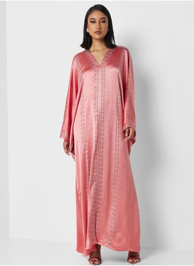 Khizana Bell Sleeved Abaya With Shimmer Detail