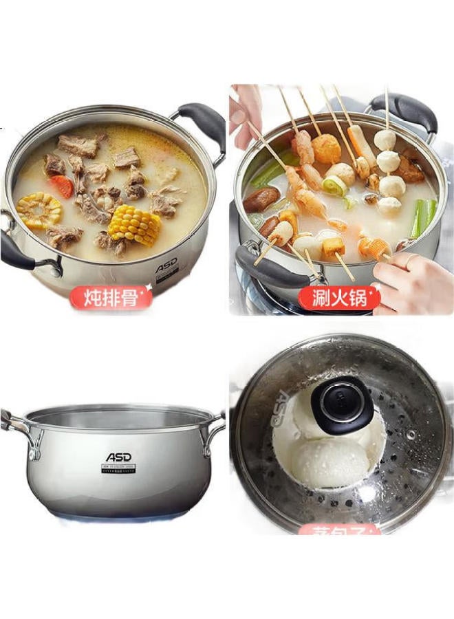 Asd (Aishida) Soup Pot, 304 Stainless Steel Small Steamer Pot, With Steamer Insert Stew Pot, 20Cm, Compatible With Gas And Induction Cookers, Milk Pot B1-Z - Image 1
