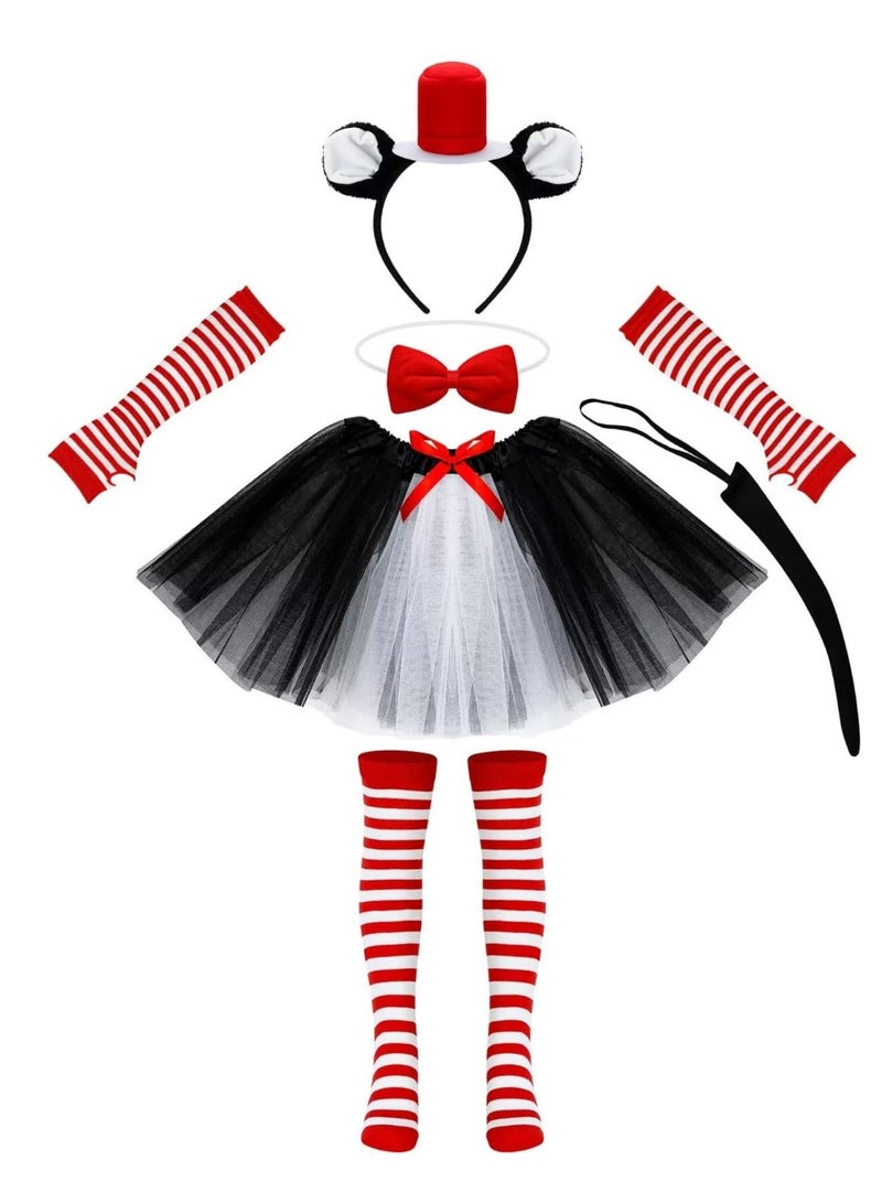 SOLARAE Cat Cosplay Costume Set for Kids, Including Cat Ear, Top Hat, Headband Tutu, Skirt ,Bowtie, Cat Tail, Socks, Gloves, Suitable for Party Cosplay Dress Up - Image 1