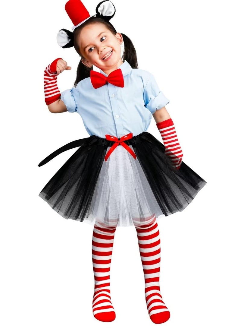 SOLARAE Cat Cosplay Costume Set for Kids, Including Cat Ear, Top Hat, Headband Tutu, Skirt ,Bowtie, Cat Tail, Socks, Gloves, Suitable for Party Cosplay Dress Up - Image 4