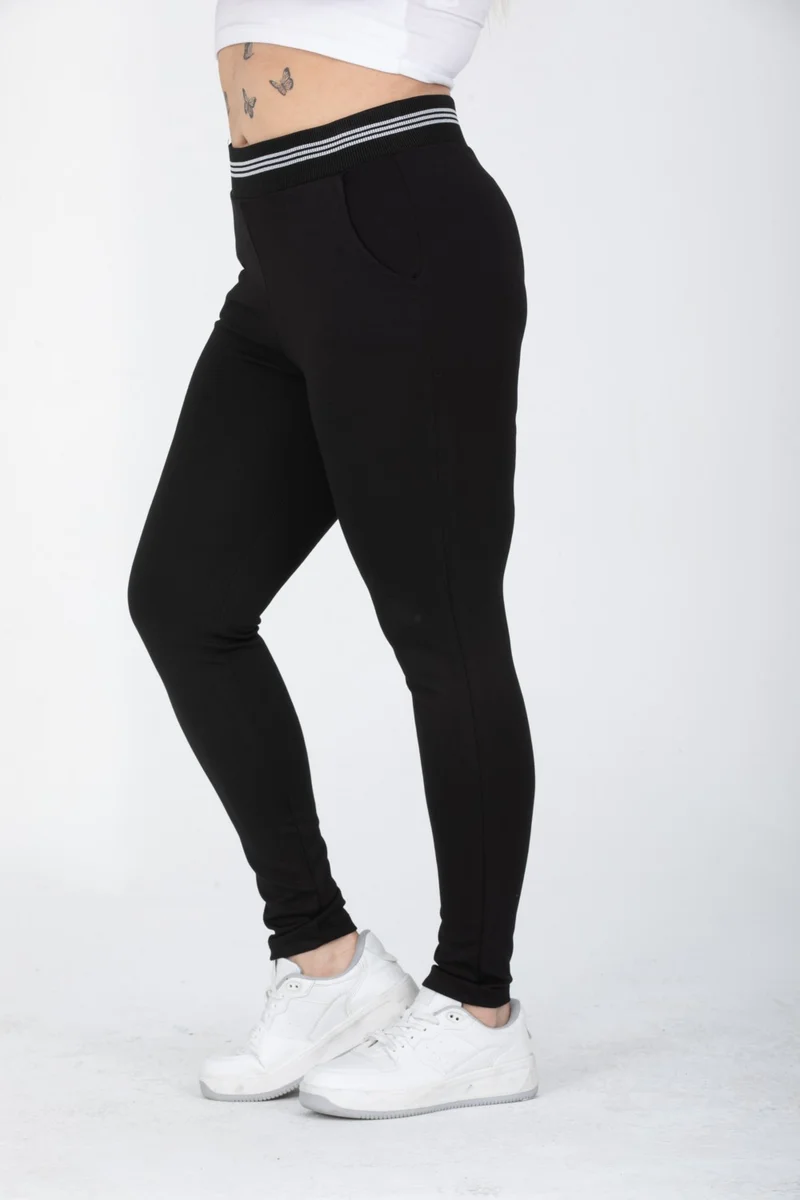 ايرا ليزا Waist Ribbed Pocket Classic Plus Size Leggings Trousers