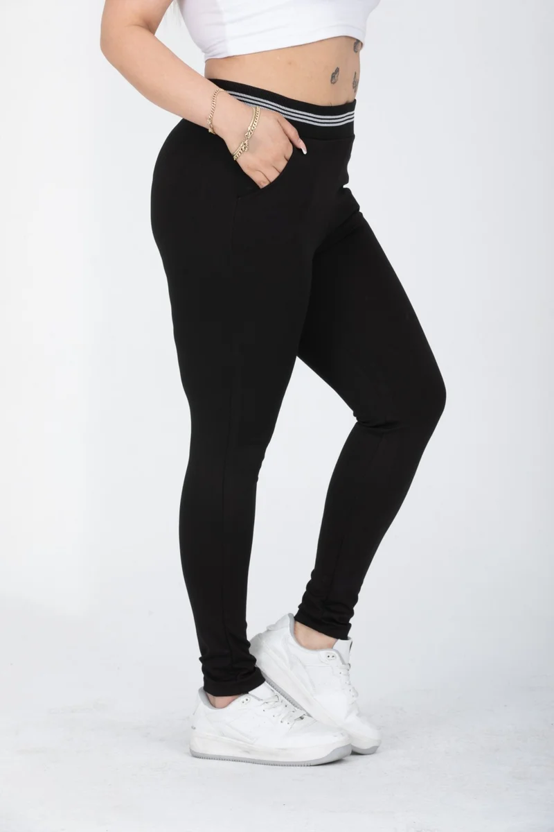 ايرا ليزا Waist Ribbed Pocket Classic Plus Size Leggings Trousers