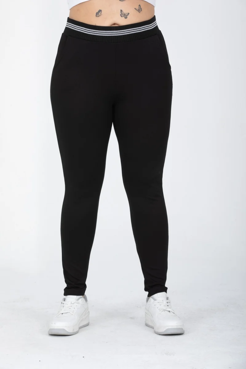 ايرا ليزا Waist Ribbed Pocket Classic Plus Size Leggings Trousers