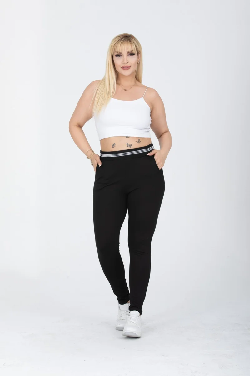 ايرا ليزا Waist Ribbed Pocket Classic Plus Size Leggings Trousers