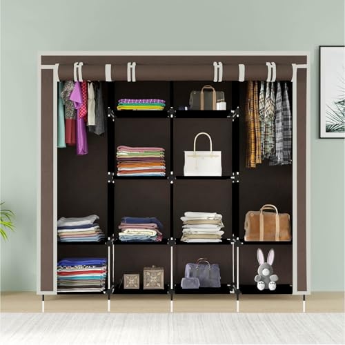 GTC 12-Shelf Collapsible Wardrobe – Portable Foldable Brown Almirah with Plastic Frame, Fancy Layer Rack for Clothes Organizer (Model 88370) - Image 2