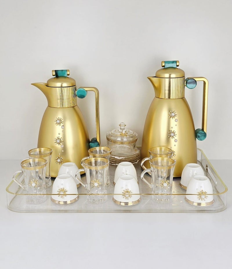 Damanhoor 22Pieces New Full Set Thermose 2Thermos 6Teacup With 6saucer 6Guava Cup 1Sugar Bowl 1Tray - Image 3