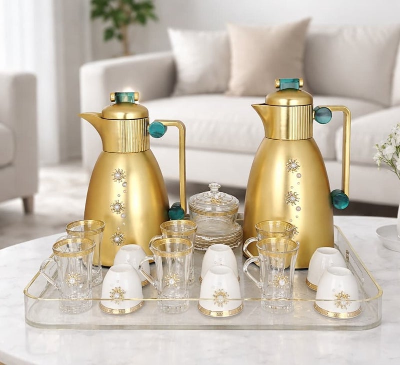 Damanhoor 22Pieces New Full Set Thermose 2Thermos 6Teacup With 6saucer 6Guava Cup 1Sugar Bowl 1Tray - Image 2