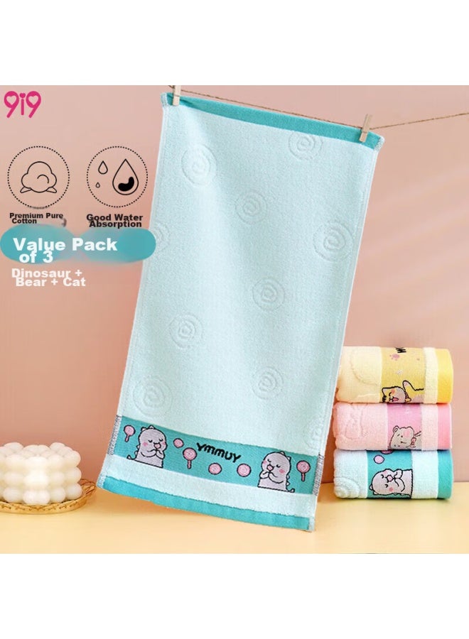 9i9 Baby Towels, Pure Cotton, Infant Face Towels, Kindergarten Hand Towels, Absorbent Cartoon Design, 3-pack, A268 - Image 1