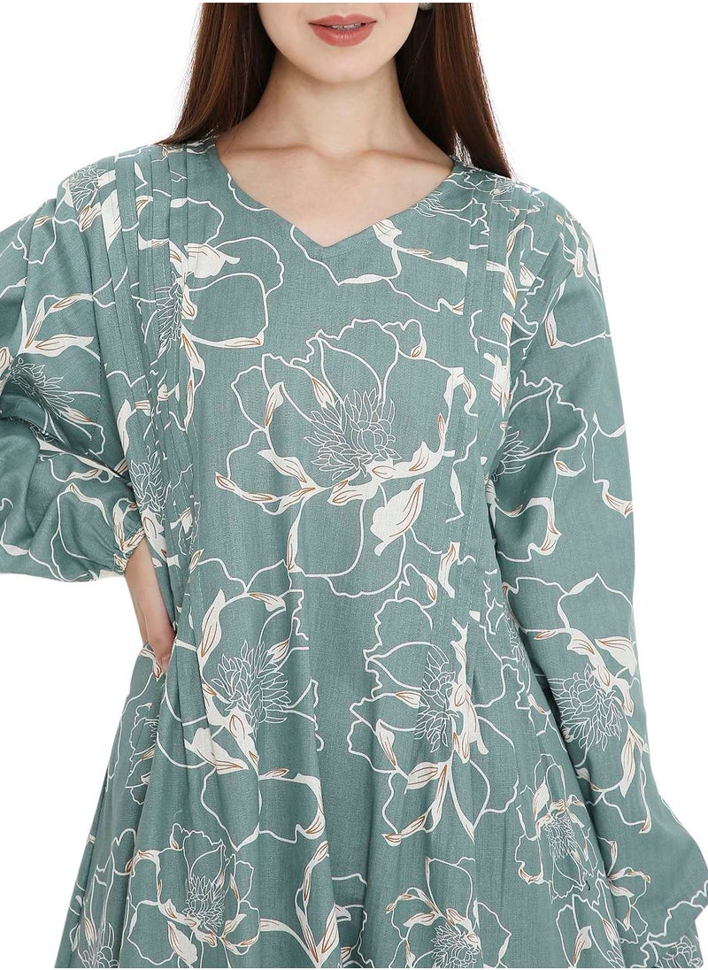HANA & SARA UNIQUE PRINTED SHORT FARASHA MODEST WEAR ARABIC KAFTAN JALABIYA DRESS  - Image 3