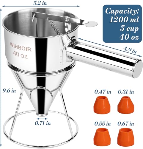 WIHBOIR Stainless Steel Pancake Batter Dispenser with Squeeze Handle and MultiNozzle for Pancakes Cupcakes and Baked Goods 40 oz - Image 3