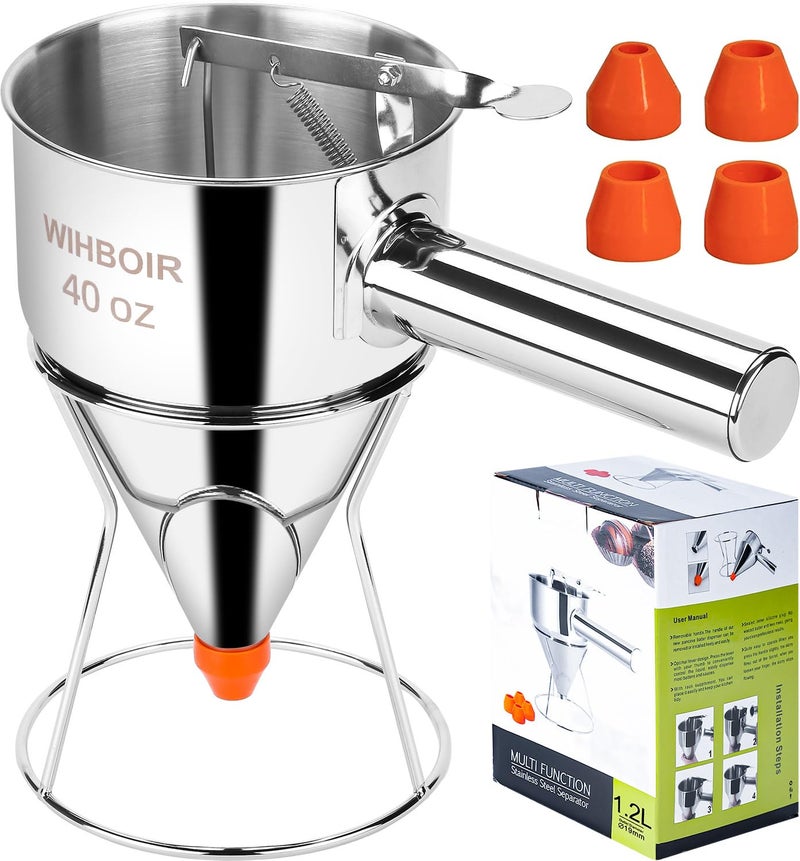 WIHBOIR Stainless Steel Pancake Batter Dispenser with Squeeze Handle and MultiNozzle for Pancakes Cupcakes and Baked Goods 40 oz - Image 2