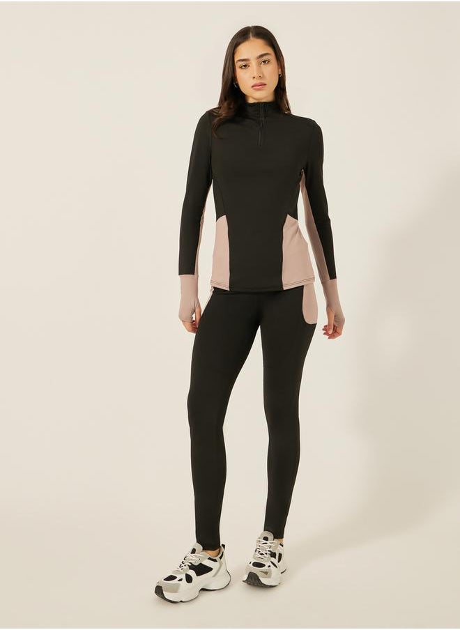 Styli - COLORBLOCK HALF ZIP THUMBHOLE LS TOP and LEGGING ACTIVE SET - Image 1