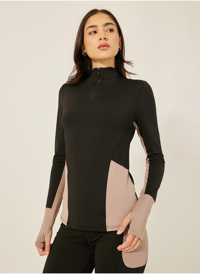 Styli - COLORBLOCK HALF ZIP THUMBHOLE LS TOP and LEGGING ACTIVE SET - Image 1