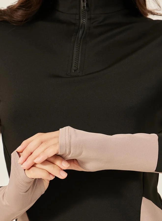 Styli COLORBLOCK HALF ZIP THUMBHOLE LS TOP and LEGGING ACTIVE SET
