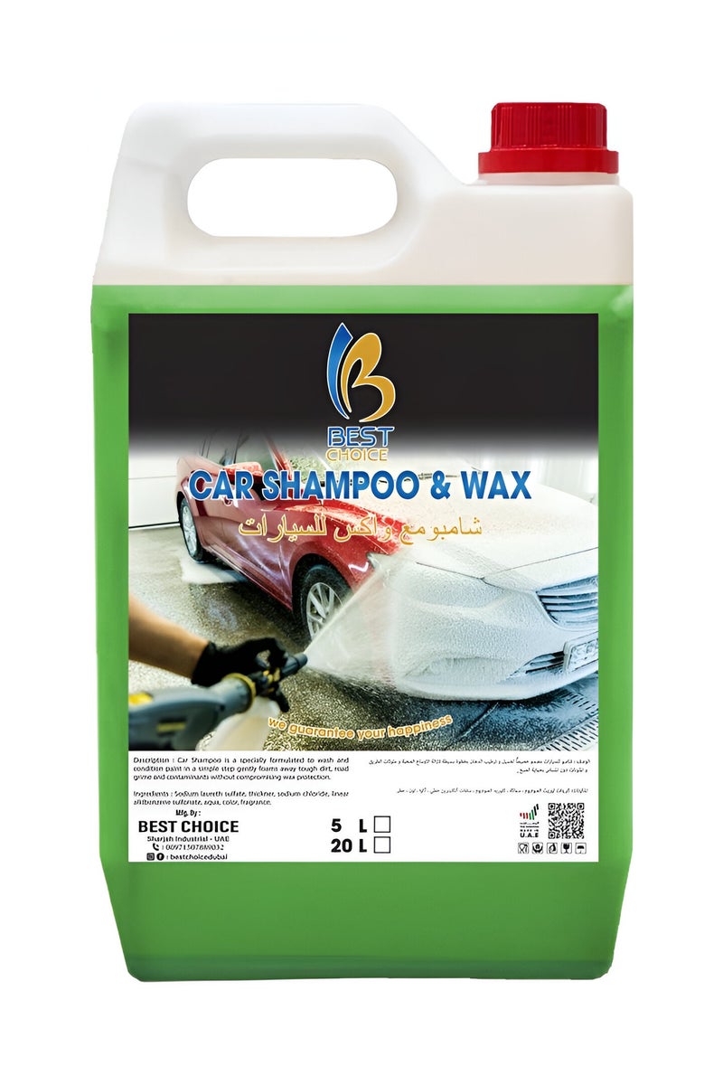Best Choice Car Shampoo and Wax 5L - High Foam Car Wash Soap, Cleans & Protects, Safe for All Paint Finishes, Professional Car Detailing Formula - Image 1