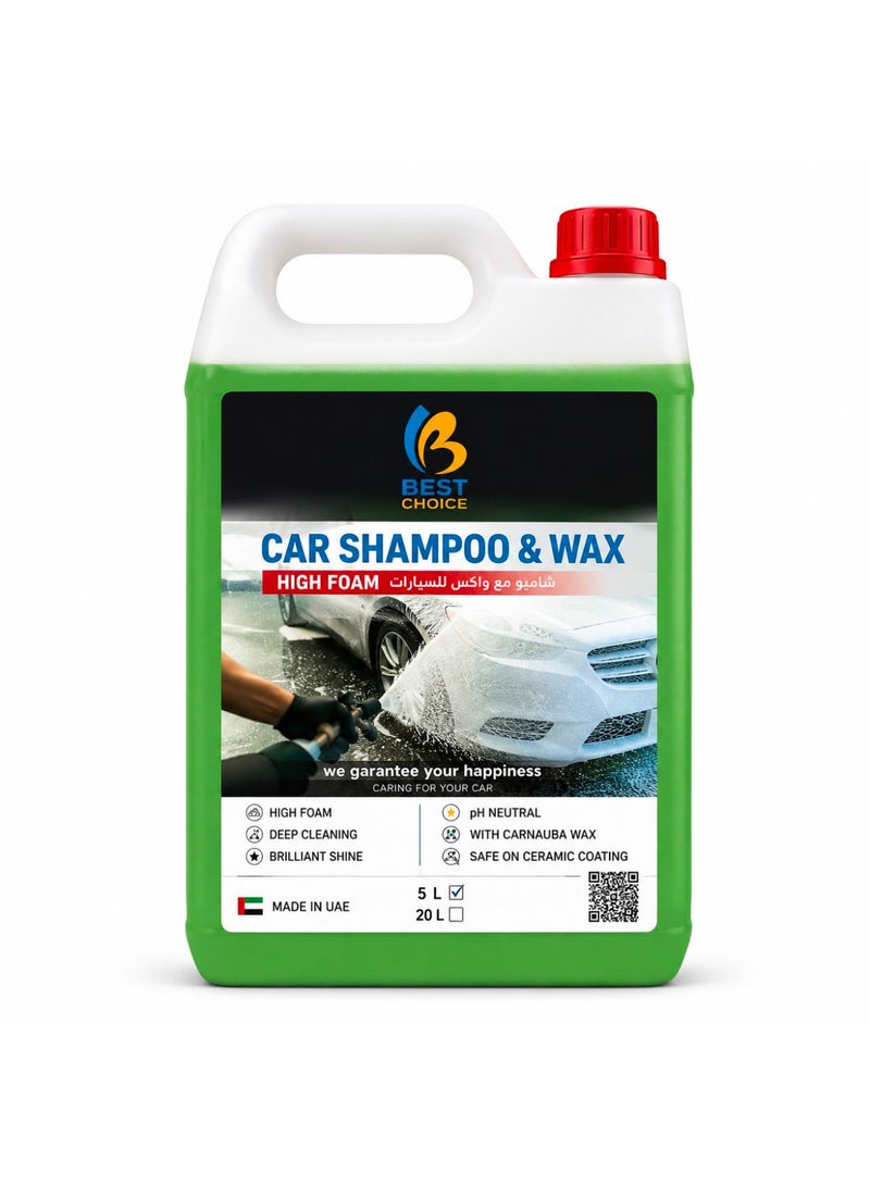 Best Choice Car Shampoo and Wax 5L - High Foam Car Wash Soap, Cleans & Protects, Safe for All Paint Finishes, Professional Car Detailing Formula - Image 1