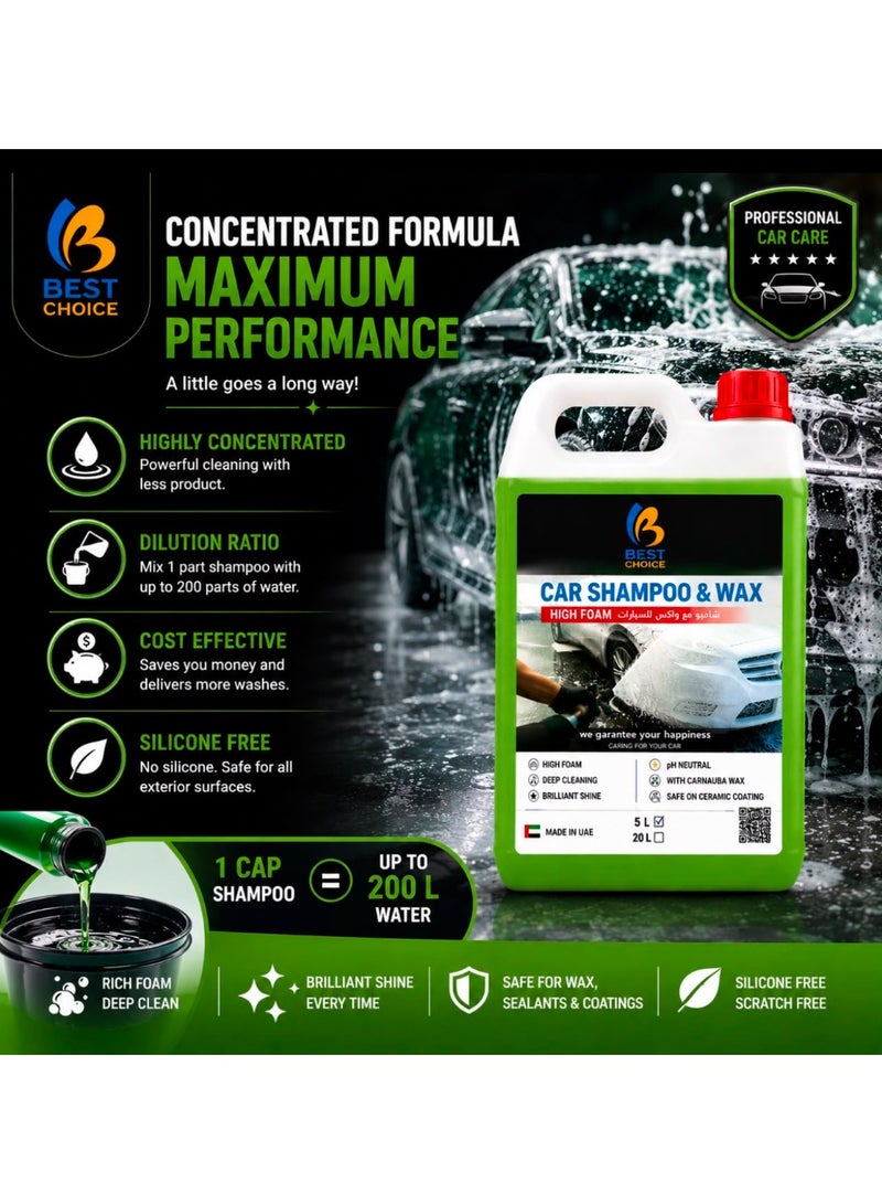 Best Choice Car Shampoo and Wax 5L - High Foam Car Wash Soap, Cleans & Protects, Safe for All Paint Finishes, Professional Car Detailing Formula - Image 4
