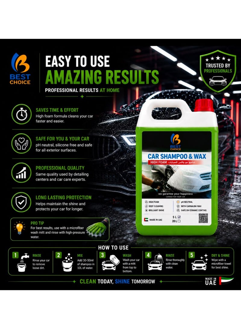 Best Choice Car Shampoo and Wax 5L - High Foam Car Wash Soap, Cleans & Protects, Safe for All Paint Finishes, Professional Car Detailing Formula - Image 5