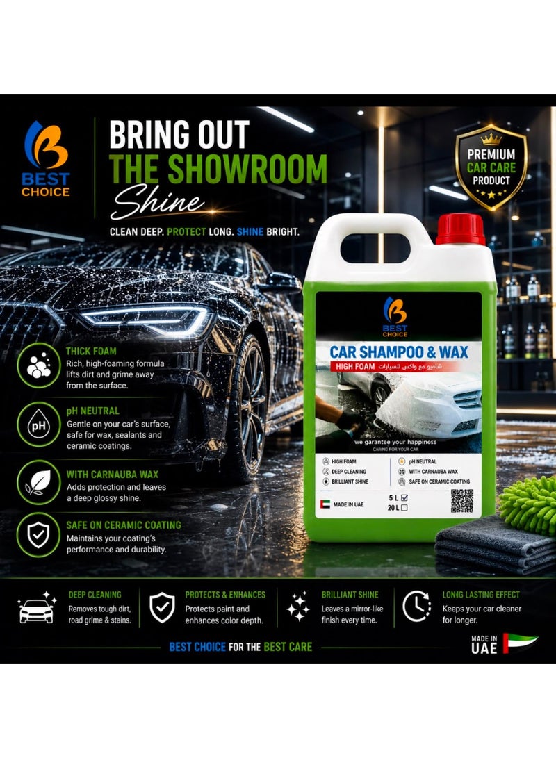 Best Choice Car Shampoo and Wax 5L - High Foam Car Wash Soap, Cleans & Protects, Safe for All Paint Finishes, Professional Car Detailing Formula - Image 2