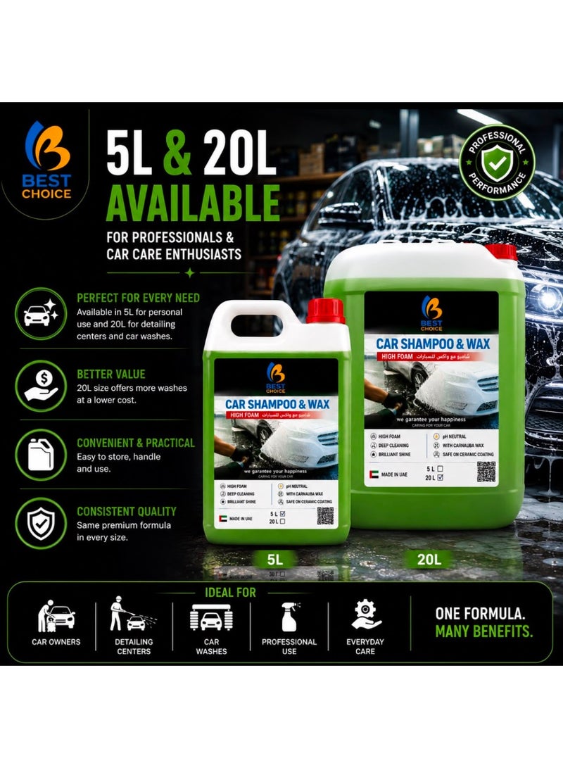 Best Choice Car Shampoo and Wax 5L - High Foam Car Wash Soap, Cleans & Protects, Safe for All Paint Finishes, Professional Car Detailing Formula - Image 3