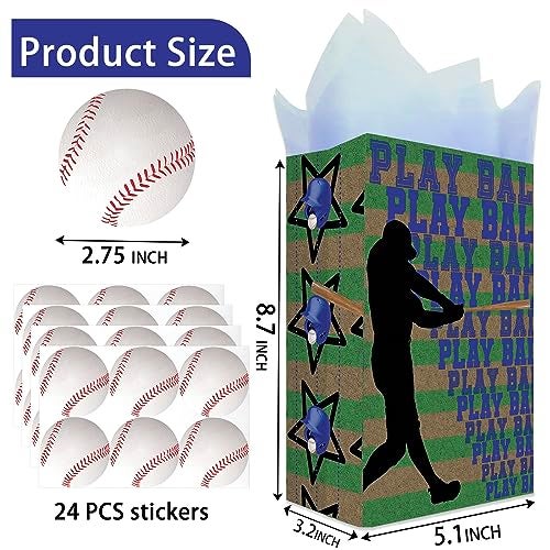 Outego Baseball Party Favor Bags for Kids – 24 Pcs Baseball Gift Bags with 6 Designs, Paper Treat Bags for Boys Sports Theme Birthday Party Decorations Supplies - Image 3