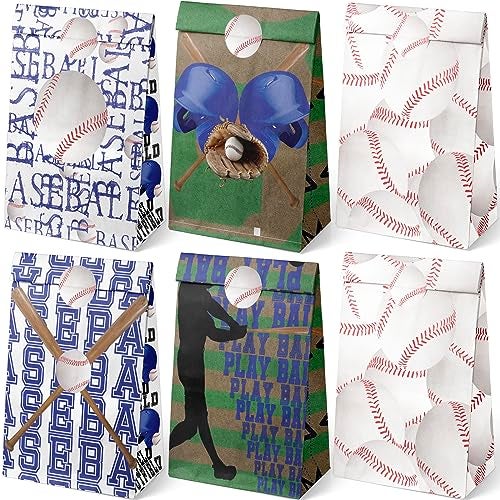 Outego Baseball Party Favor Bags for Kids – 24 Pcs Baseball Gift Bags with 6 Designs, Paper Treat Bags for Boys Sports Theme Birthday Party Decorations Supplies - Image 1