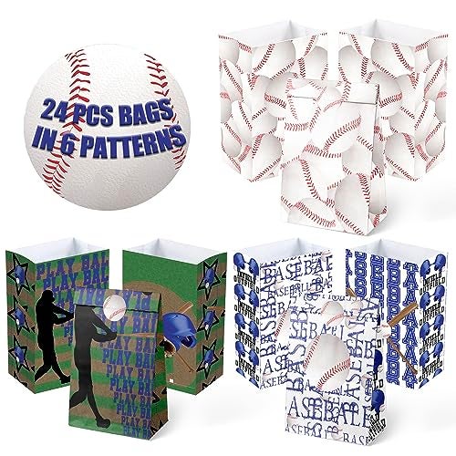 Outego Baseball Party Favor Bags for Kids – 24 Pcs Baseball Gift Bags with 6 Designs, Paper Treat Bags for Boys Sports Theme Birthday Party Decorations Supplies - Image 4