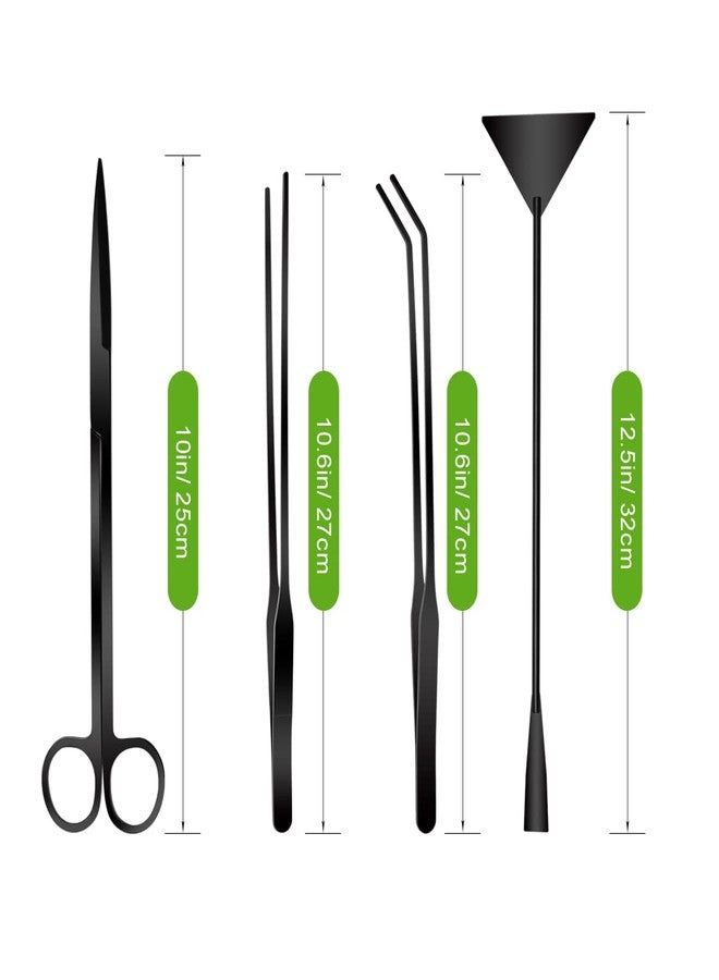 Catcan Quarium Aquascape Tools Kits, 4 in 1 Anti-Rust Aquatic Plant Aquascaping Tool Stainless Steel Black Tweezers Scissors Spatula for Aquarium Tank Clean Fish Tank Aquascape Tools Sets (black) - Image 2